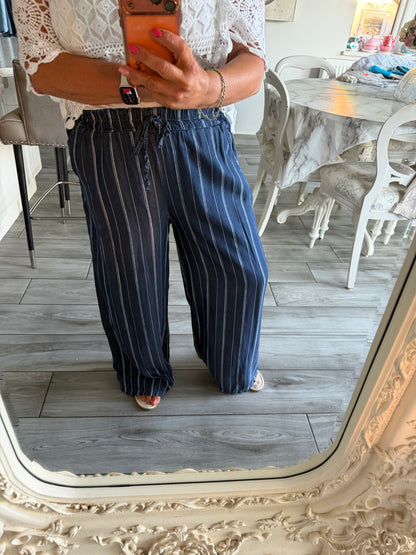 Arabella loose fit wide leg Elasticated waist trousers strip