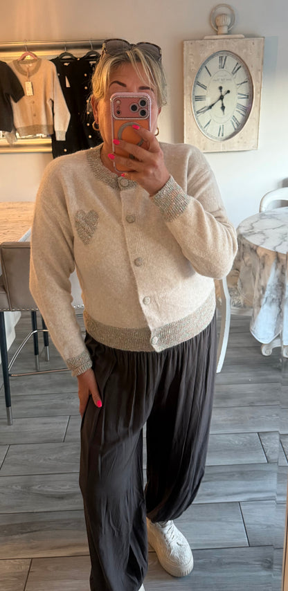 Georgia cardigan/jumper with multi coloured heart detail and trim
