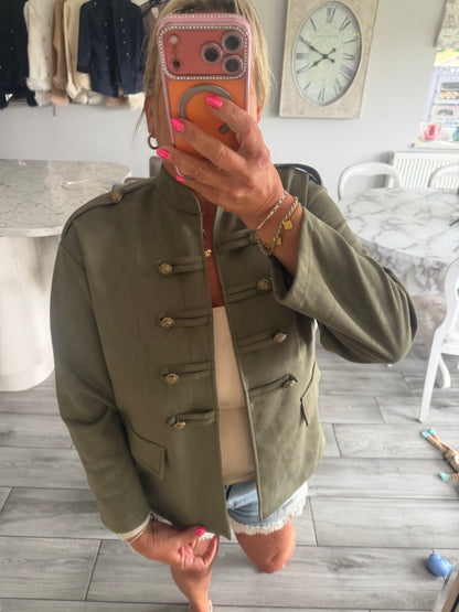 Flo suedette military style lightweight open jacket