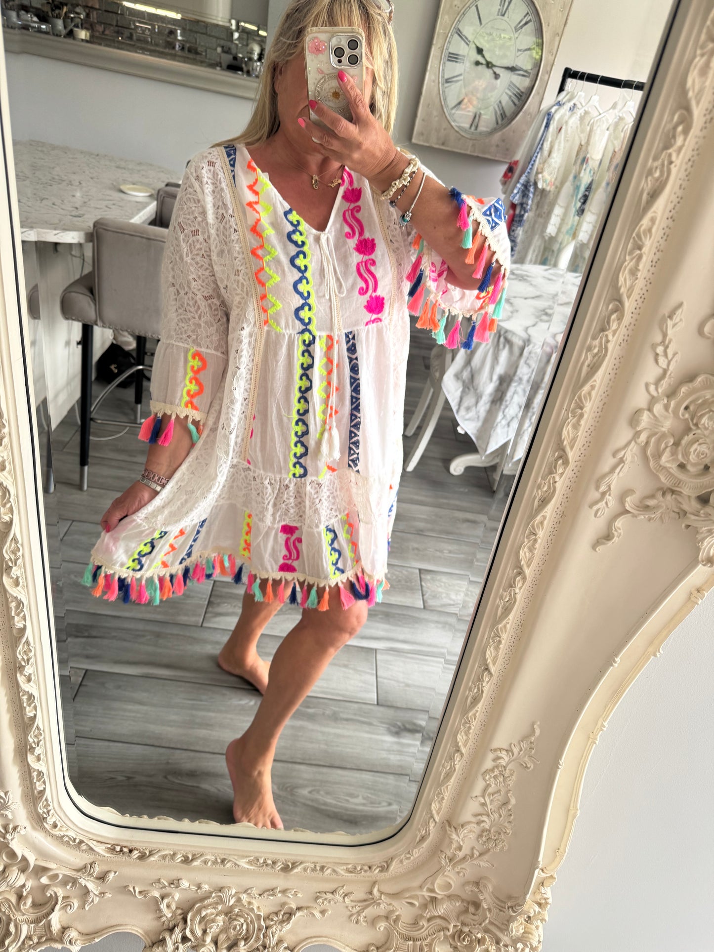 Bodhi neon lace tassel dress