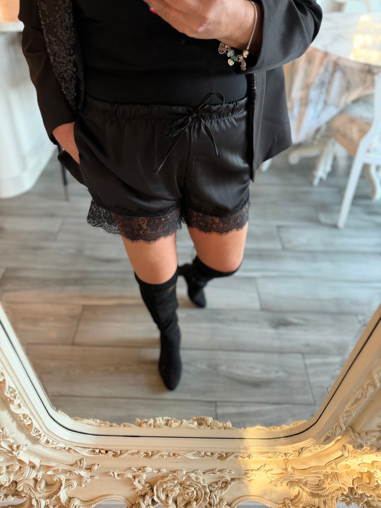 Faye satin lace shorts