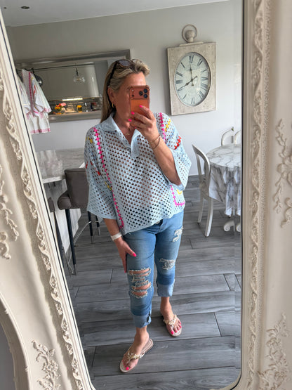 Sue crochet top with collar