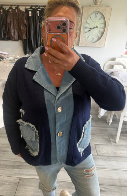 Lola cardigan with denim trim