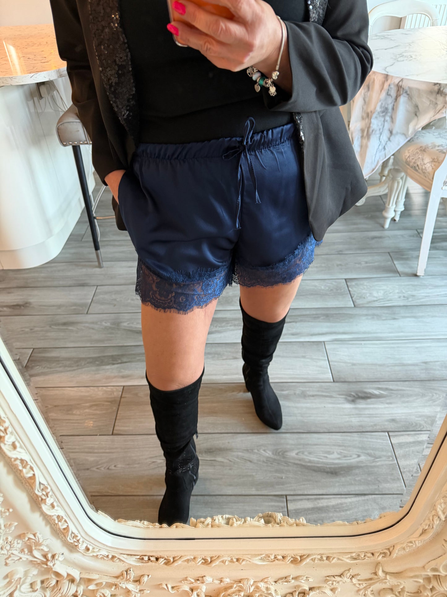 Faye satin lace shorts