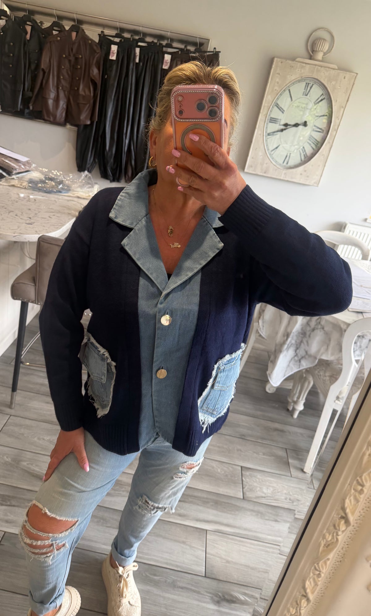 Lola cardigan with denim trim