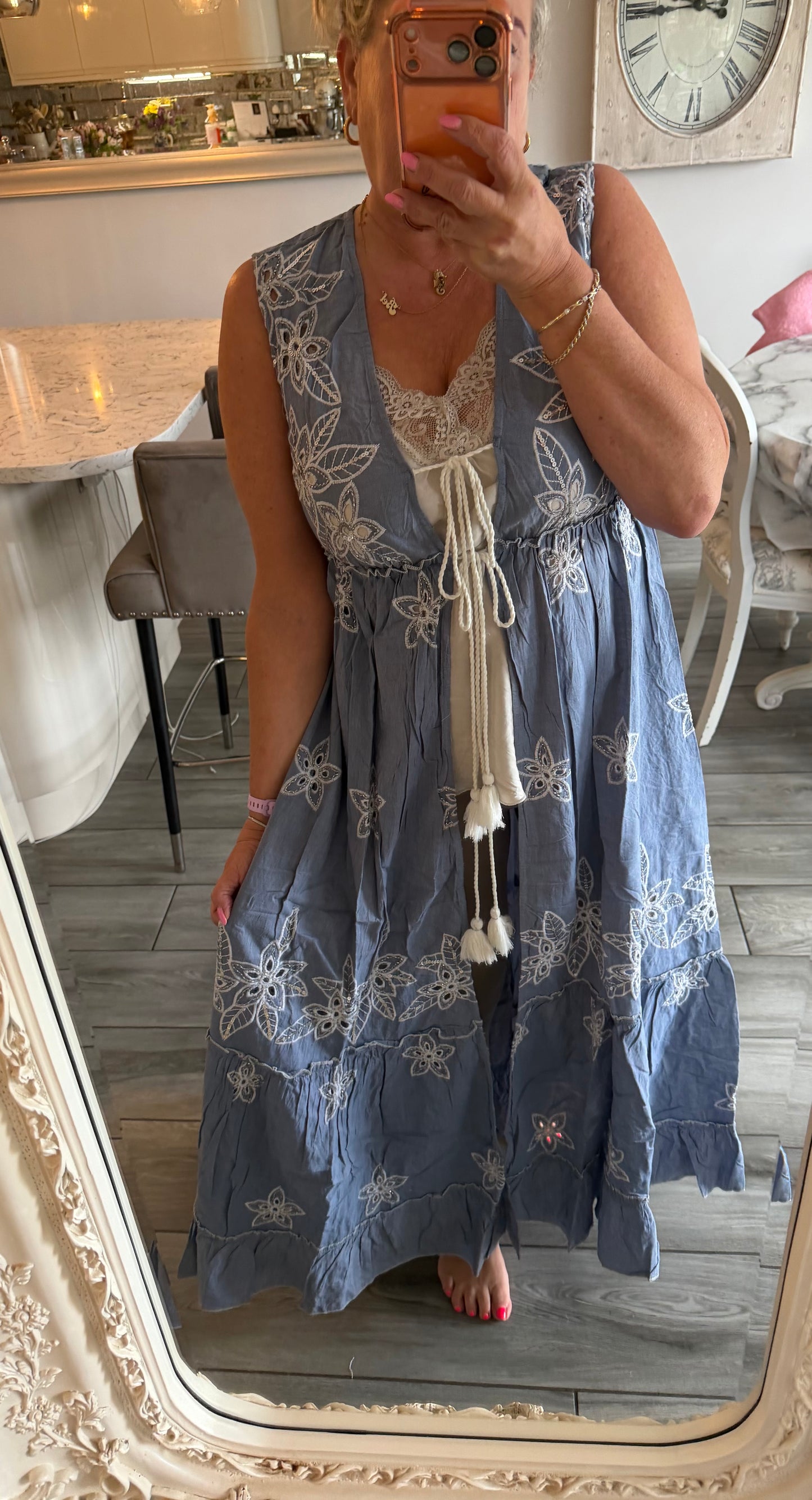 Netta sleeveless open dress with tassel ties