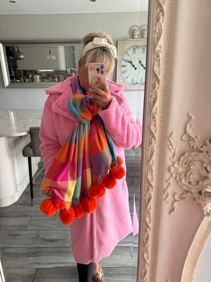 Robyn checked luxury bobble scarf by Alex Max