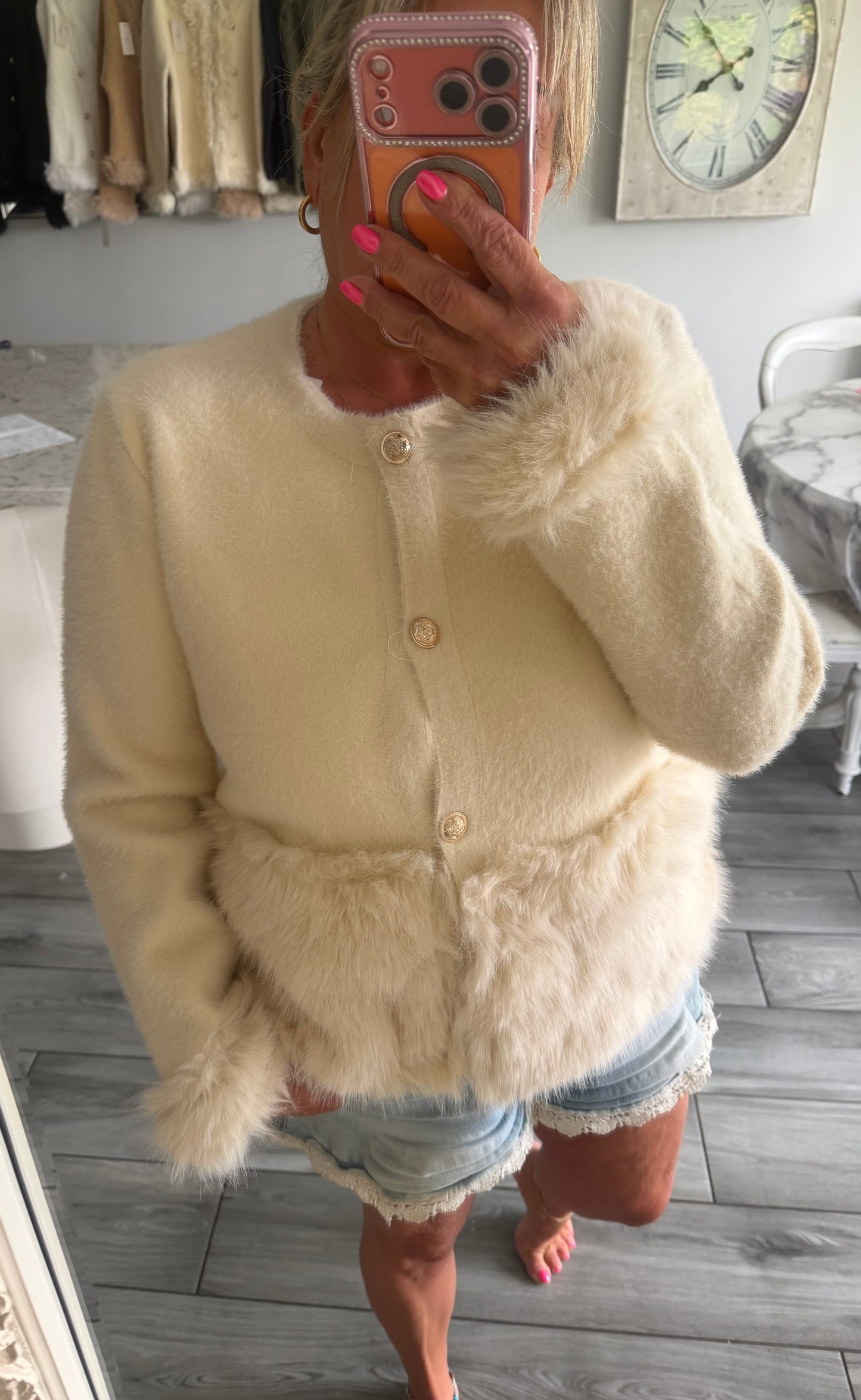 Serafina cream faux fur trim cardi/jacket