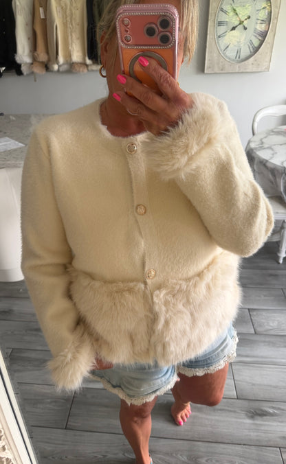 Serafina cream faux fur trim cardi/jacket