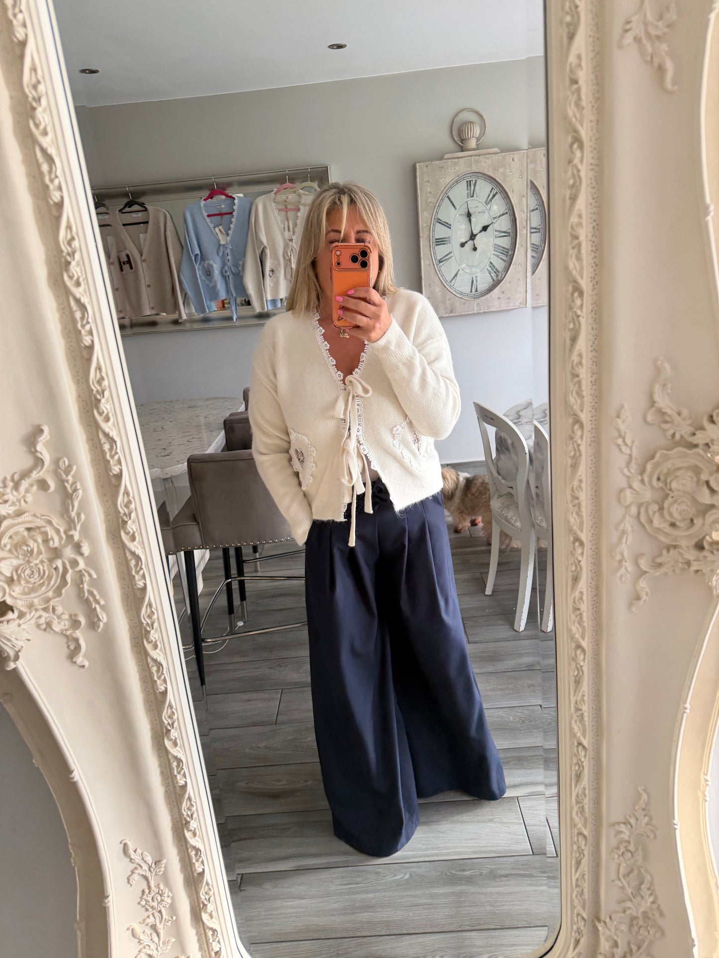 Tilly cardigan with ties and lace detail trim