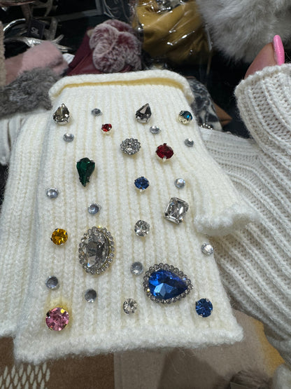 Flossy stunning bling jewelled fingerless mittens