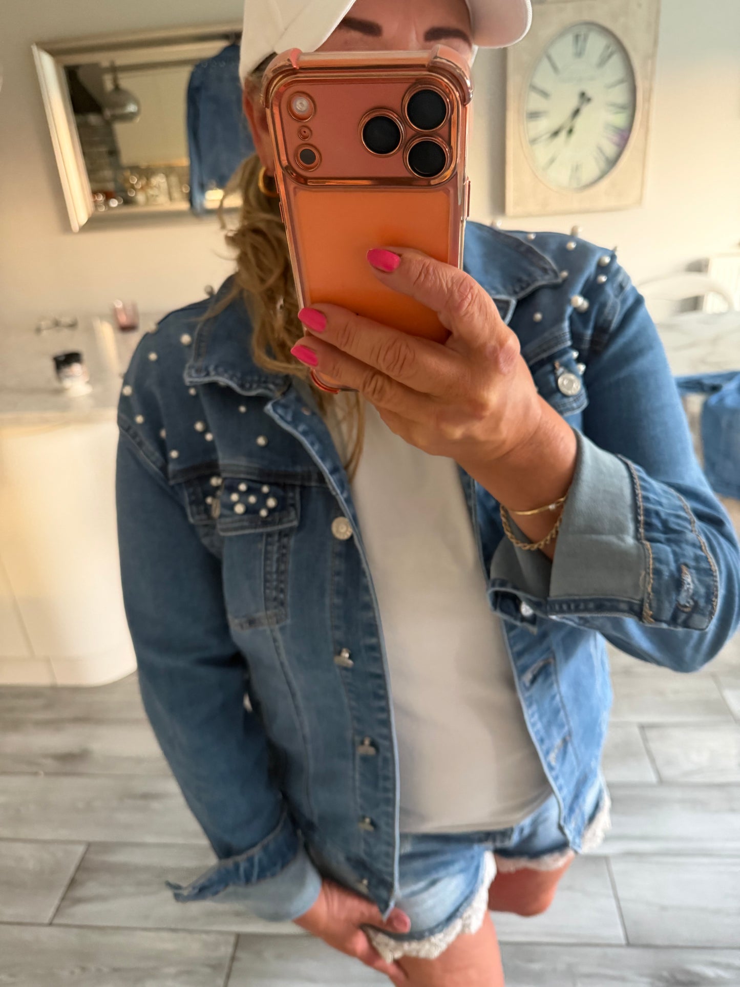 Mindy pearl detail stretch denim jacket