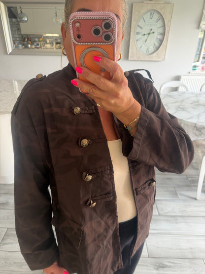 Maggie camo military style open jacket