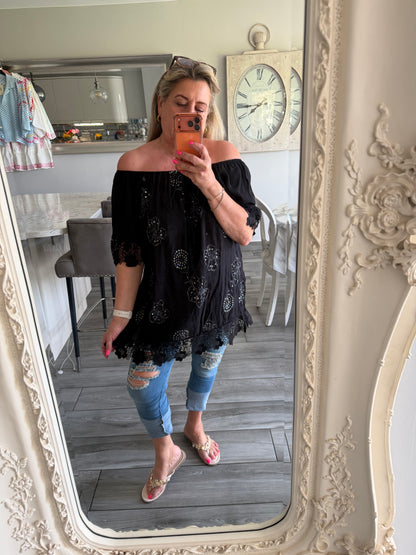 Arabella Bardot top with sequins