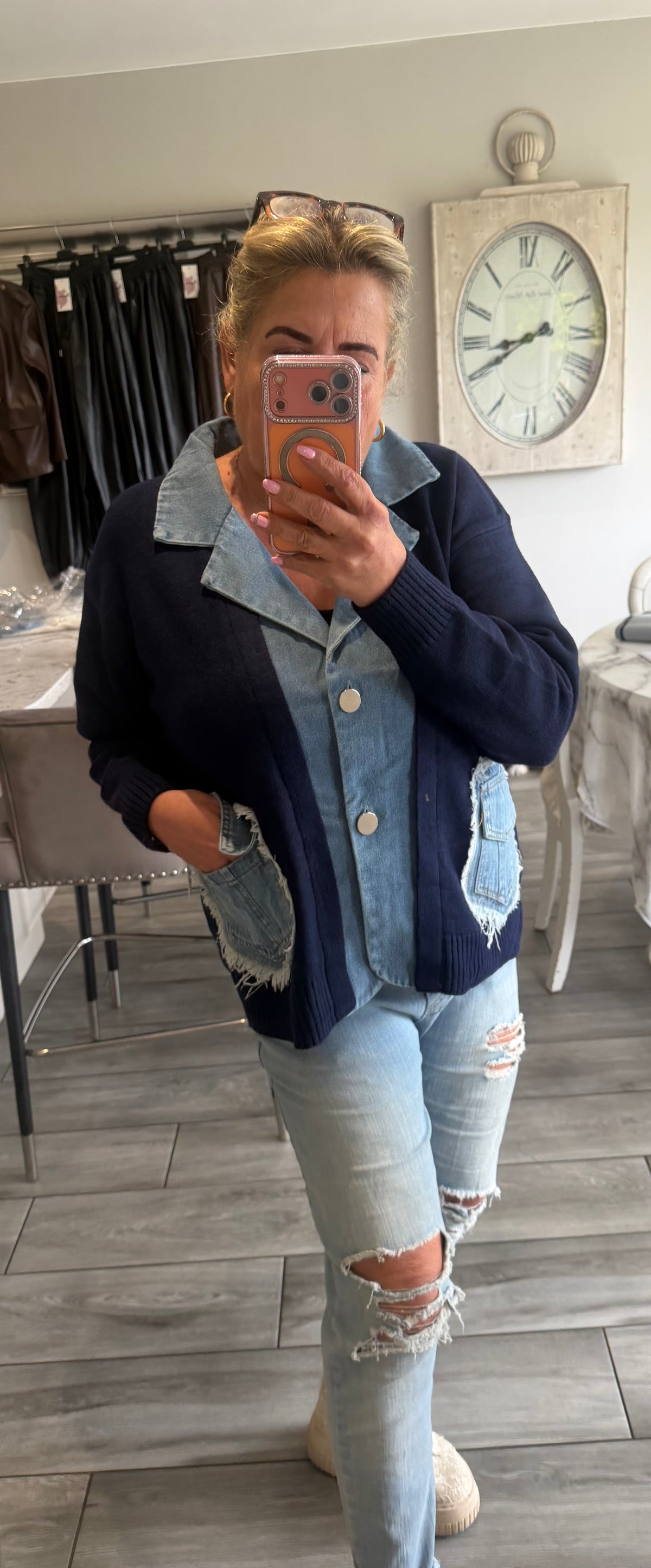 Lola cardigan with denim trim