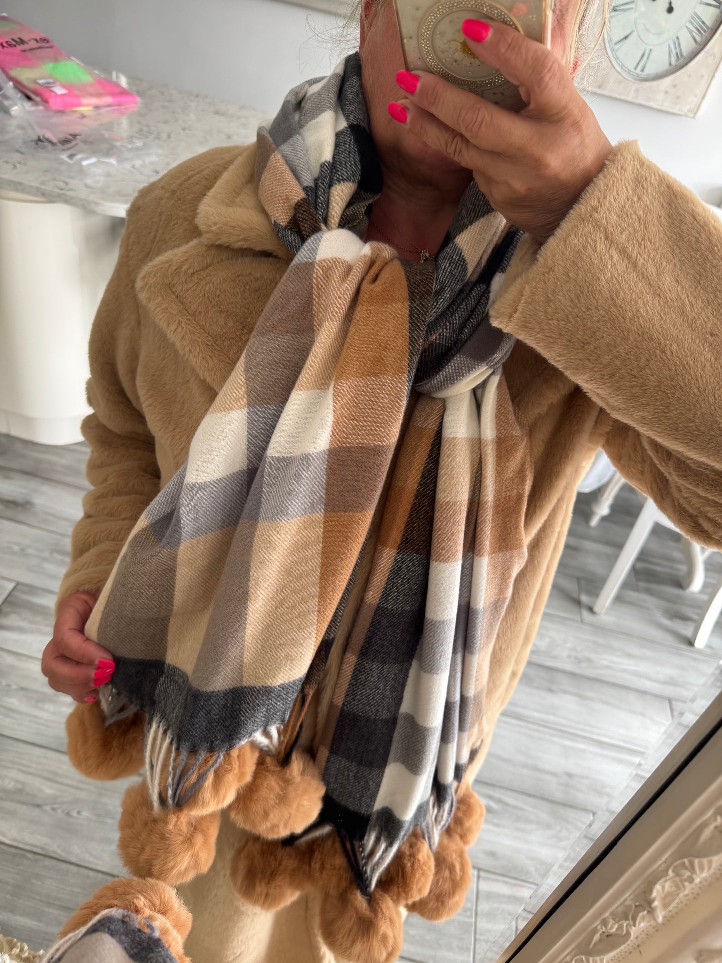 Robyn checked luxury bobble scarf by Alex Max