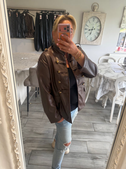 Suzie military style faux leather open jacket