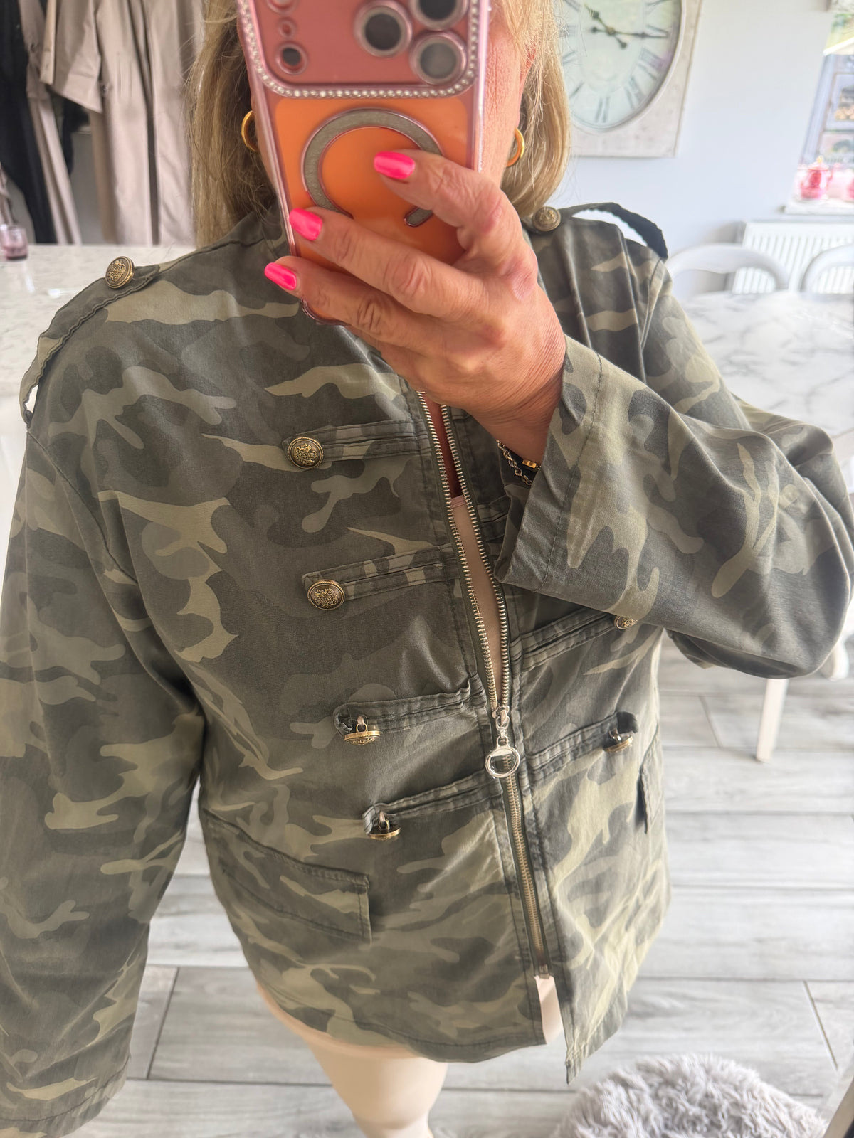 Maggie camo military style zip close lightweight jacket