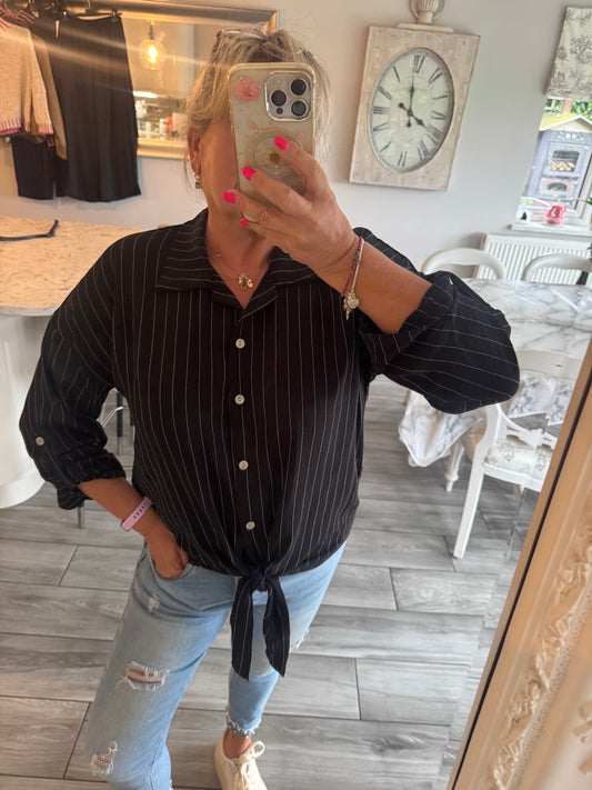 Devina pin stripe tie front shirt