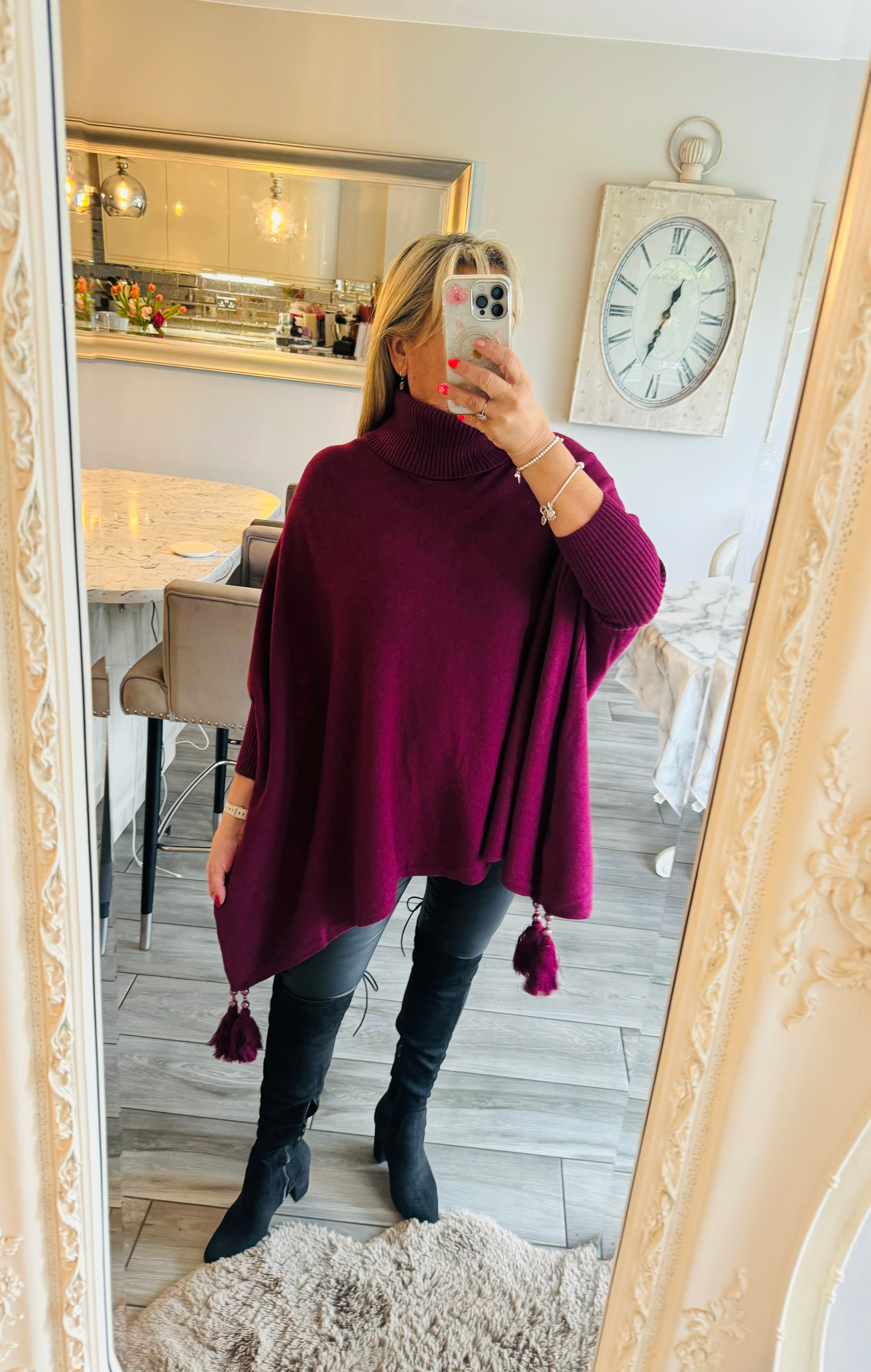 Tia oversized tassel poncho style jumper