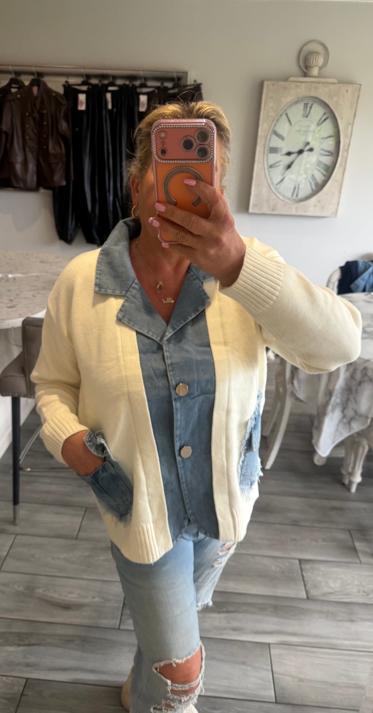 Lola cardigan with denim trim
