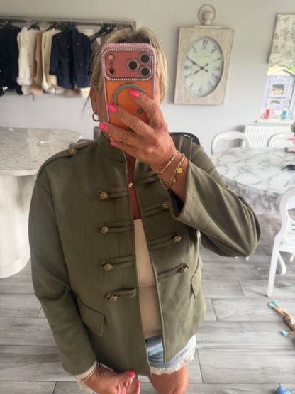 Flo suedette military style lightweight open jacket