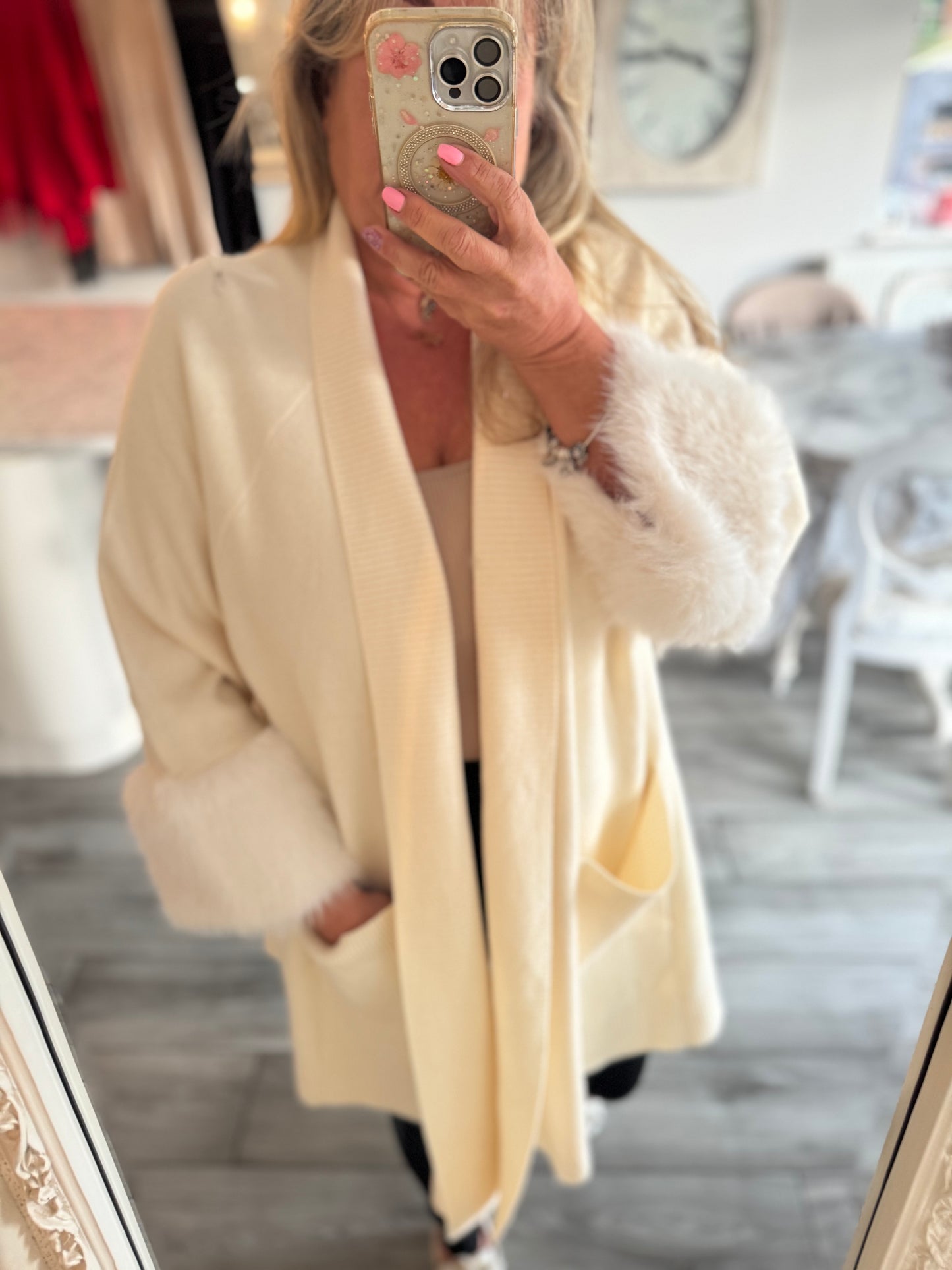 Molly cardigan with faux fur cuffs