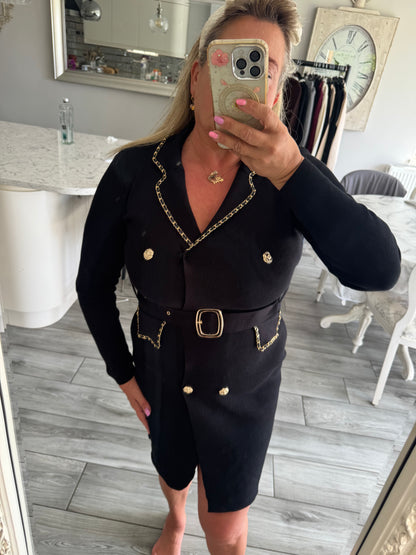 Ella smart short dress gold chanelesque chain detail