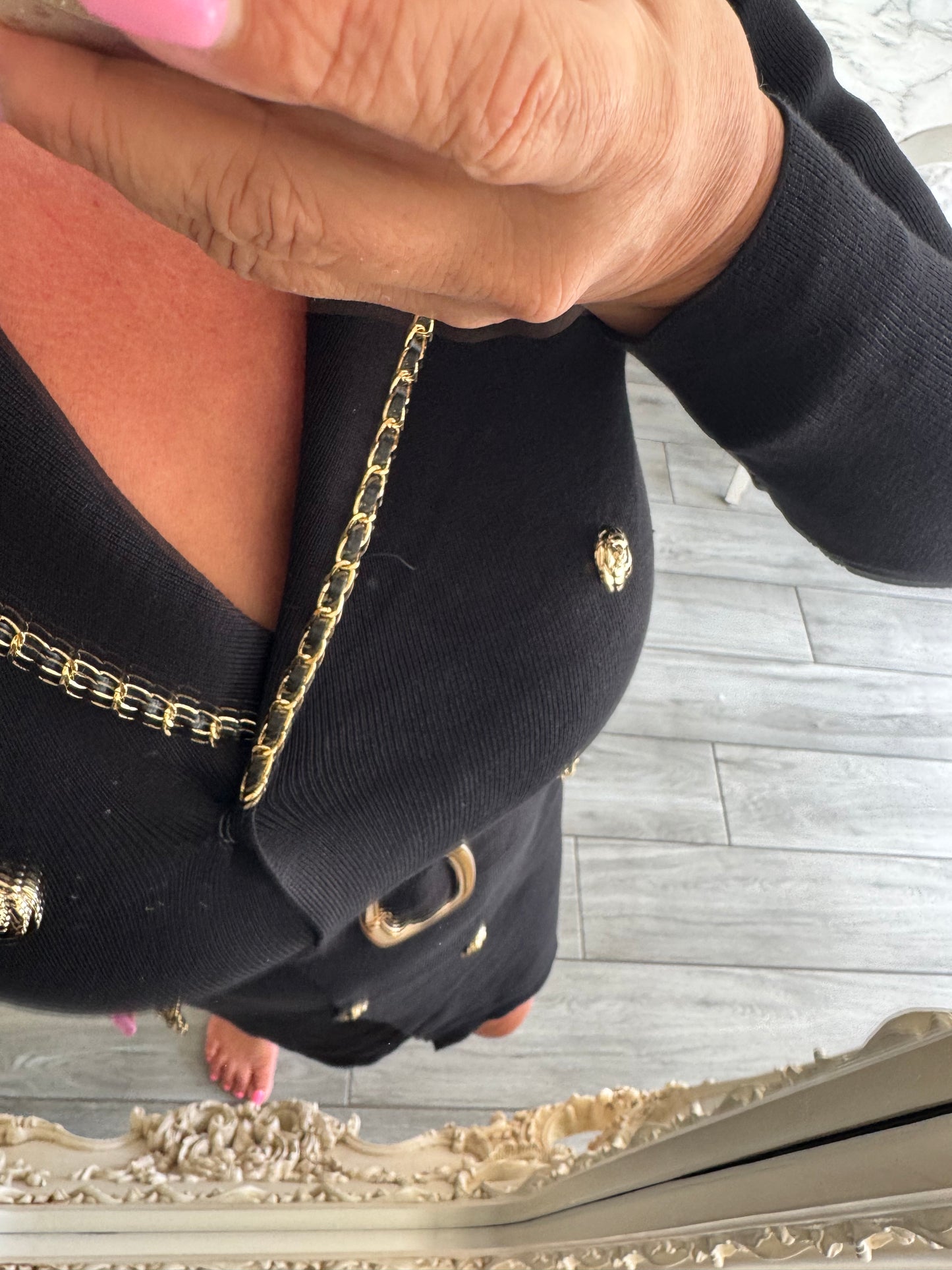 Ella smart short dress gold chanelesque chain detail