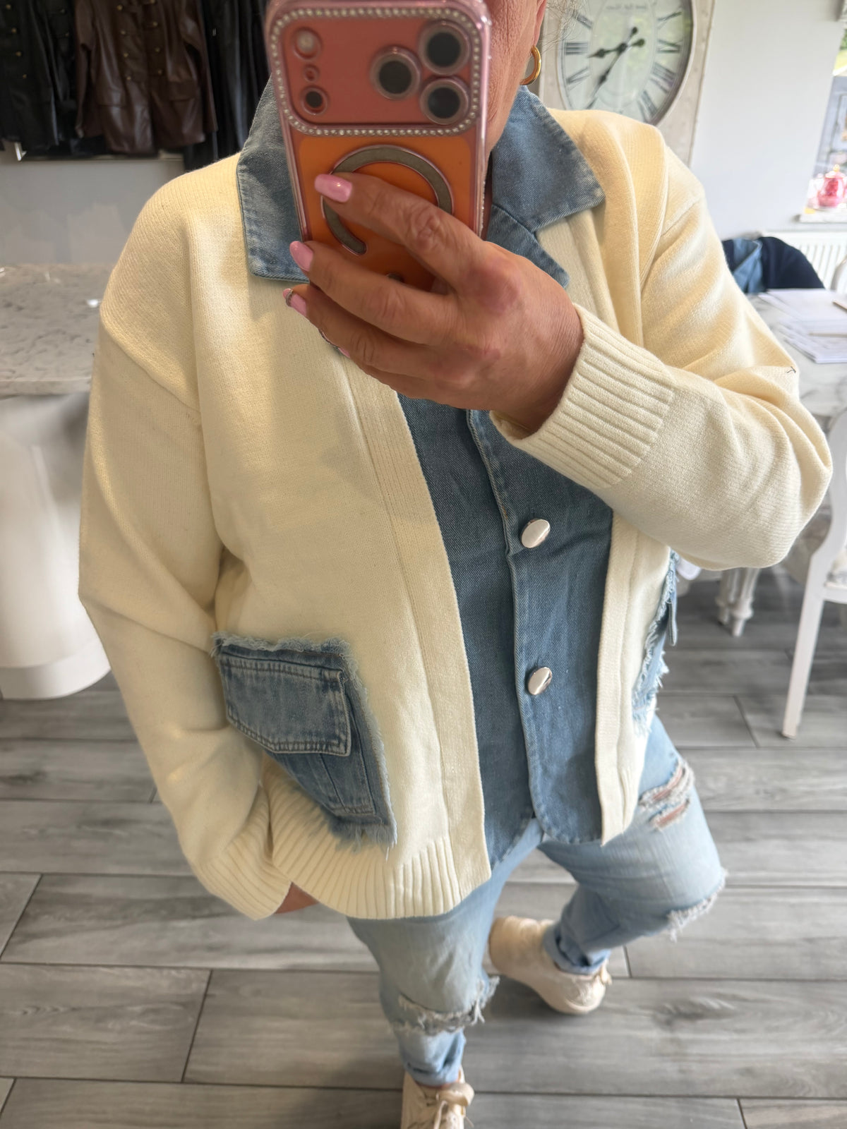 Lola cardigan with denim trim