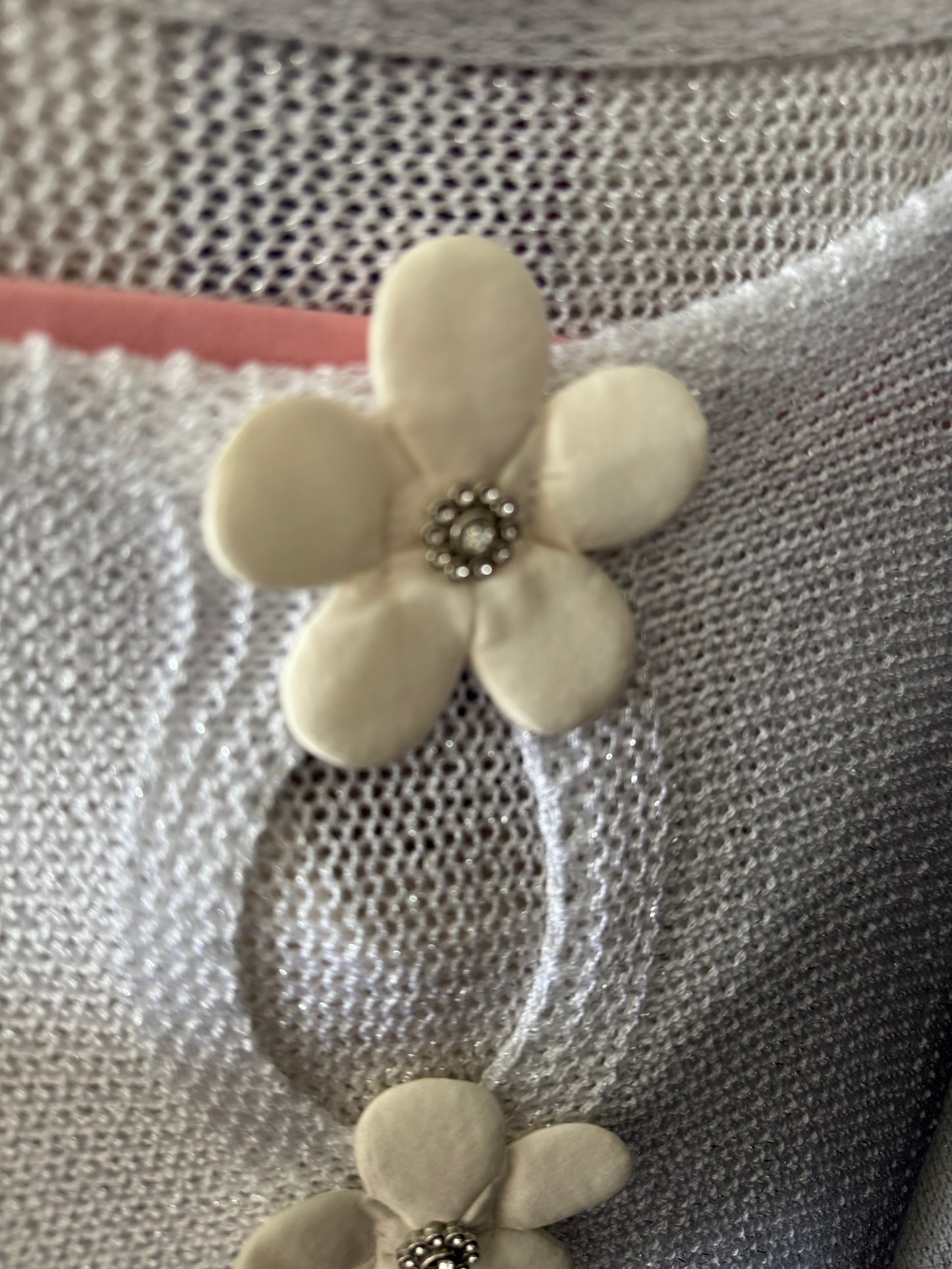 Arabella lightweight batwing jumper with silver fleck and daisies on the back