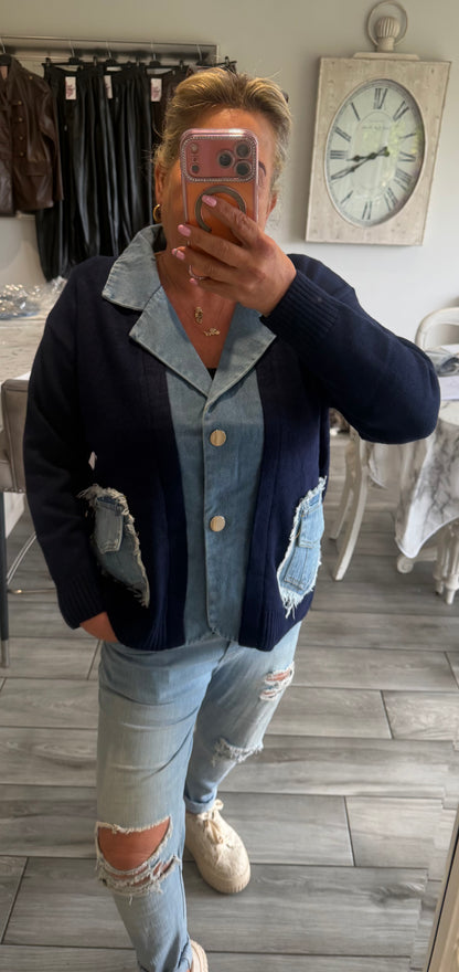 Lola cardigan with denim trim