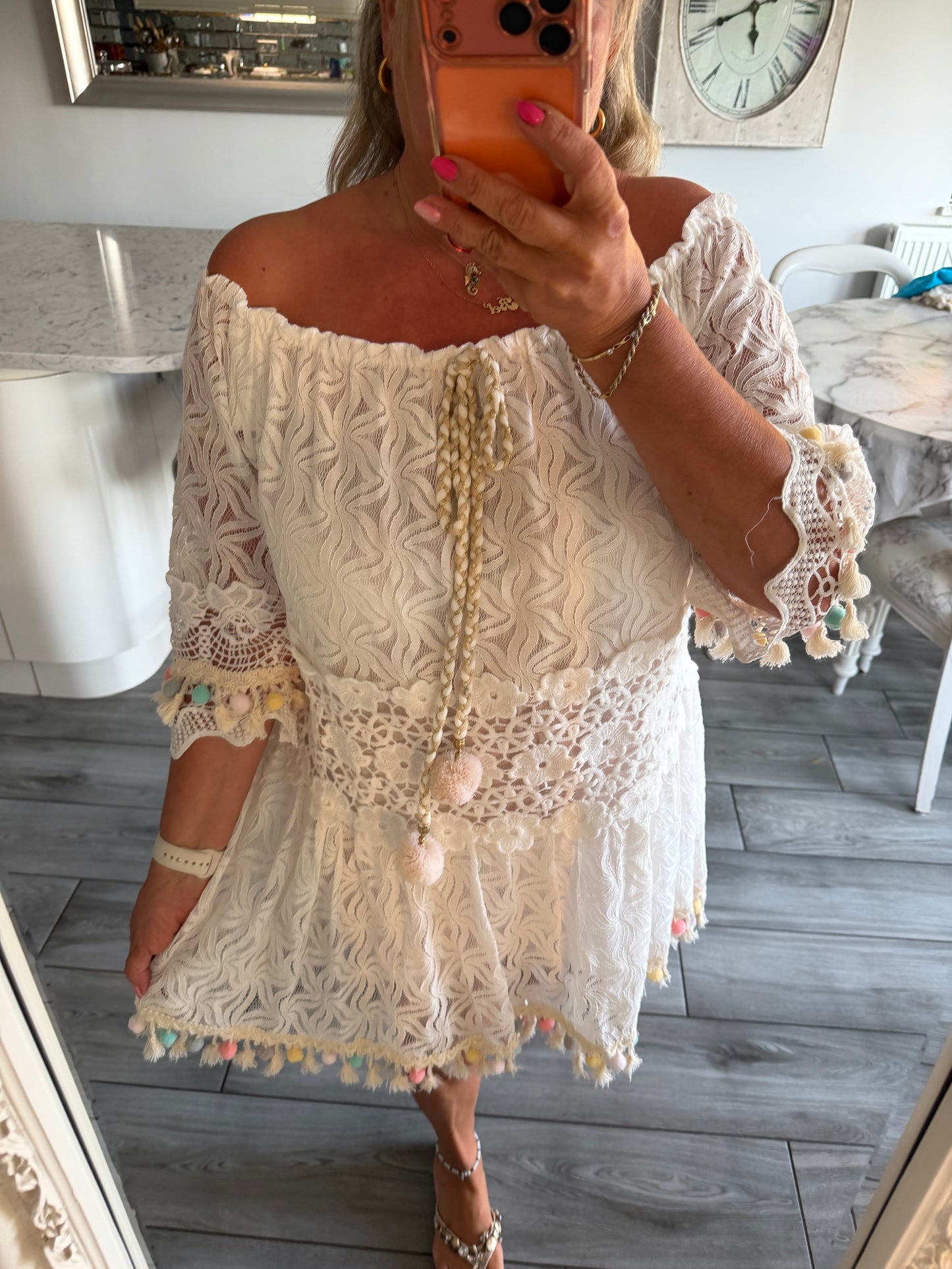 Rio double layered lace Pom Pom dress