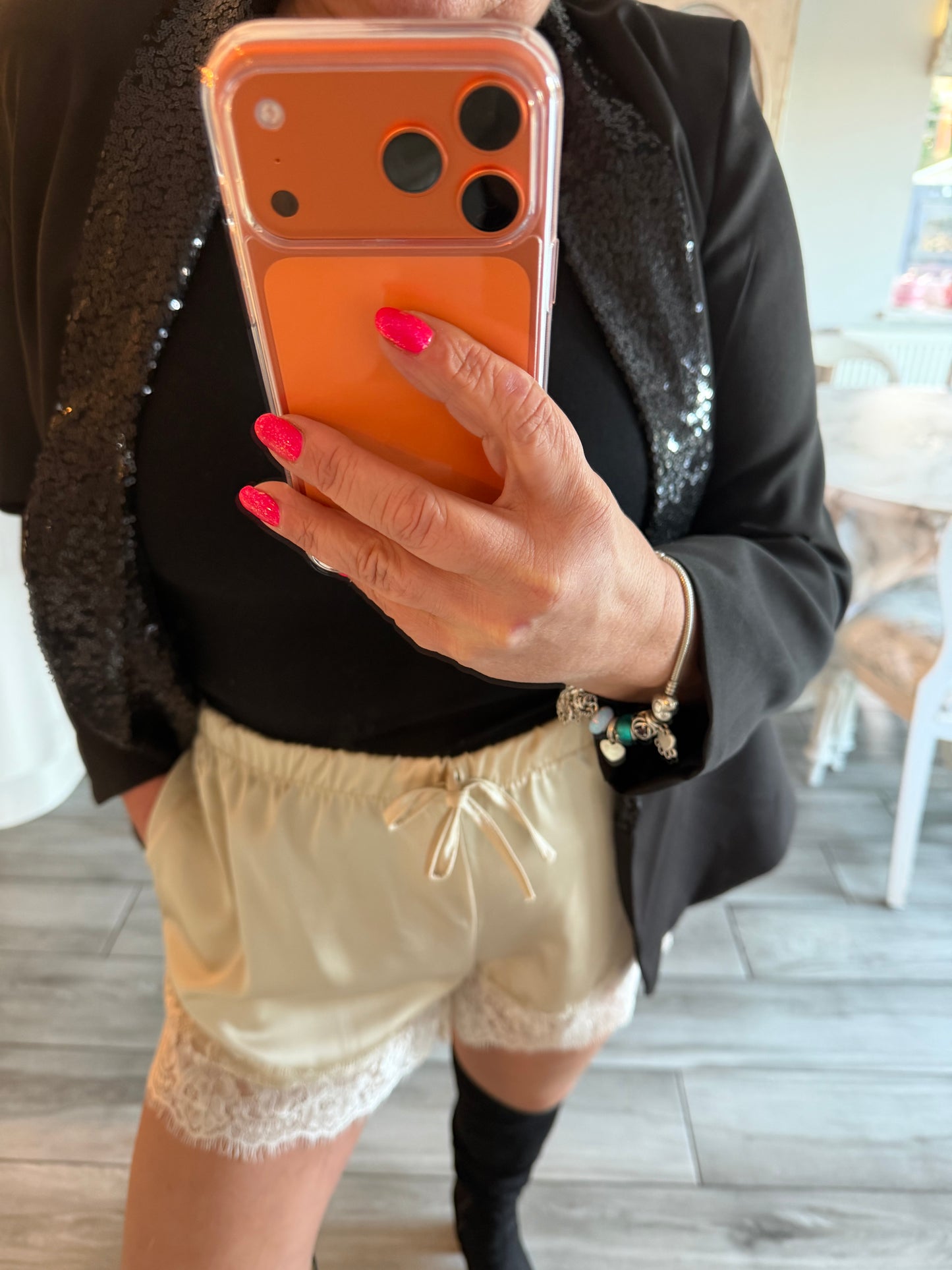 Faye satin lace shorts