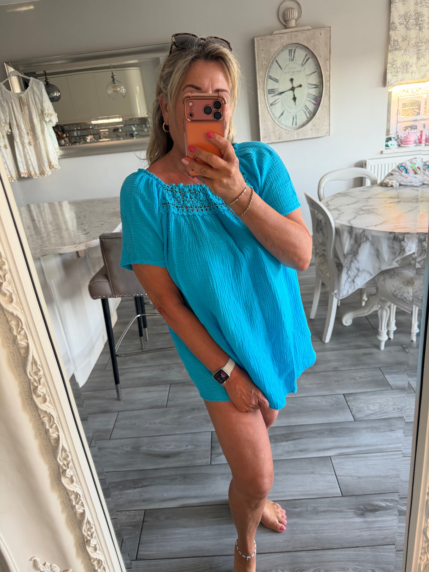 Monica cheesecloth lace detail top Bardot