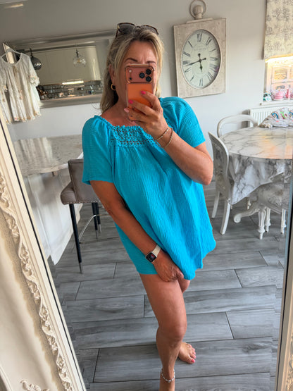 Monica cheesecloth lace detail top Bardot
