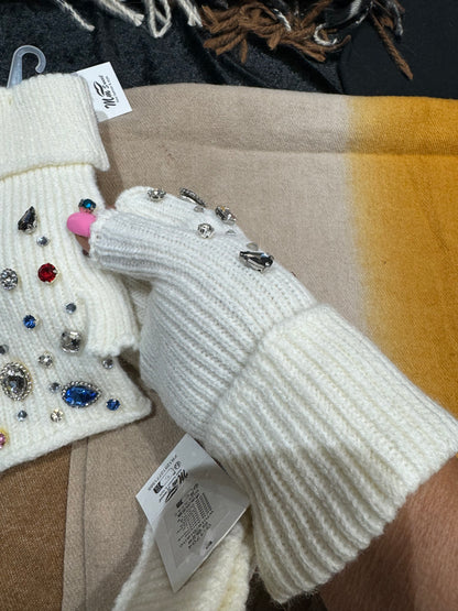 Flossy stunning bling jewelled fingerless mittens