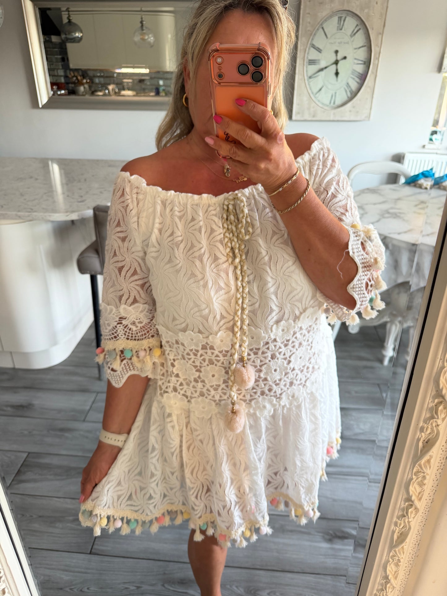 Rio double layered lace Pom Pom dress
