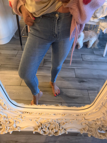 Karen stretch pearl bow detail jeans