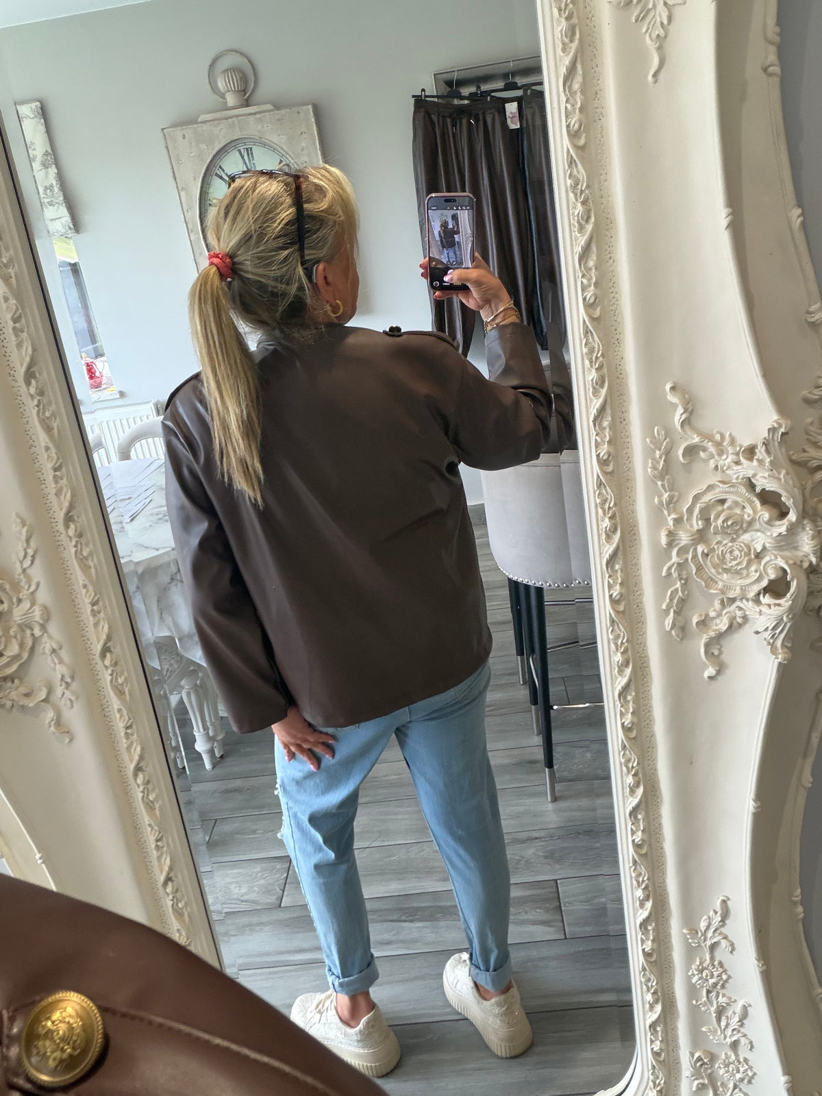 Suzie military style faux leather open jacket