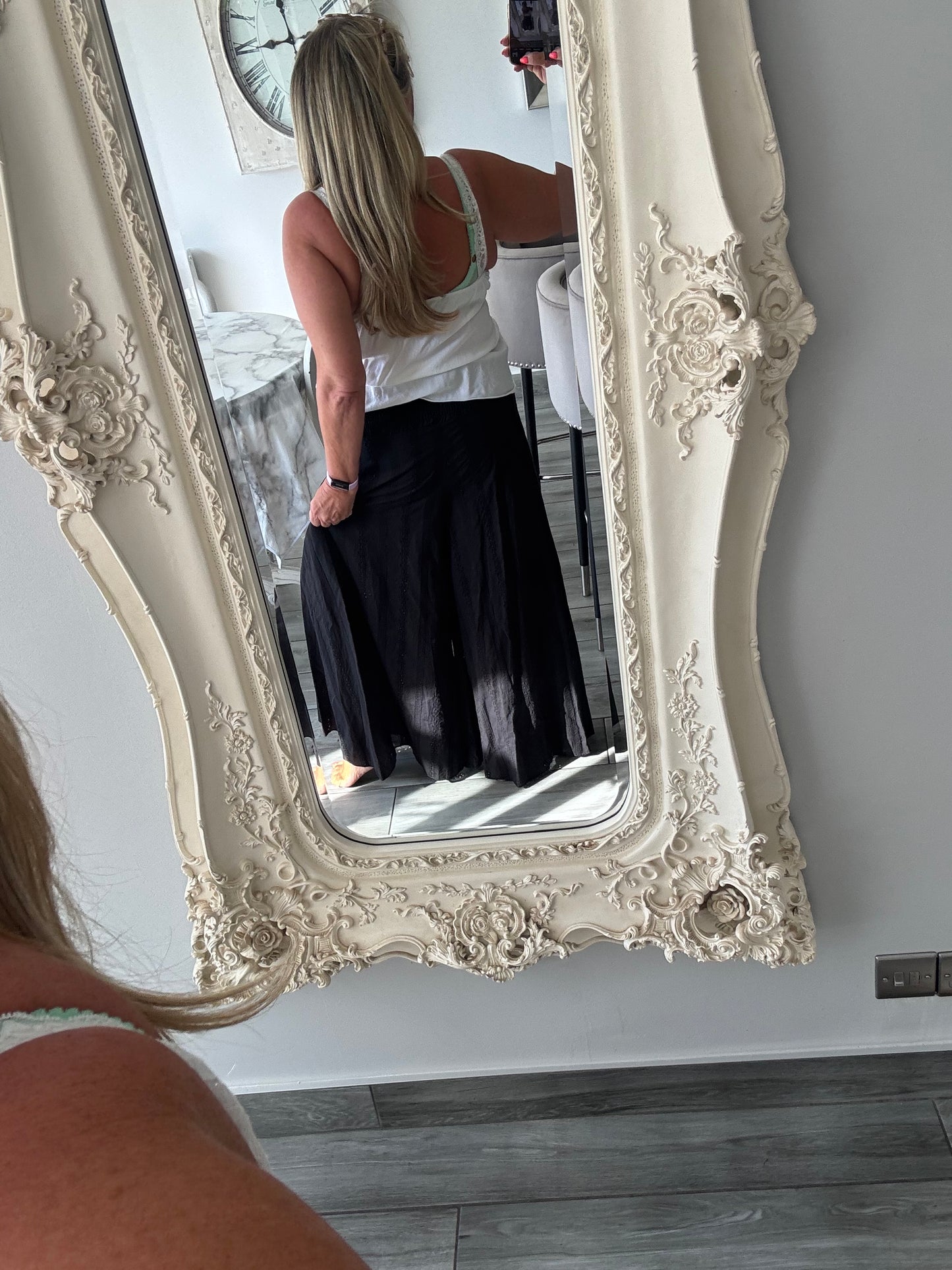 Sasha broderie anglaise wide leg Shirred waist trousers with built in shorts