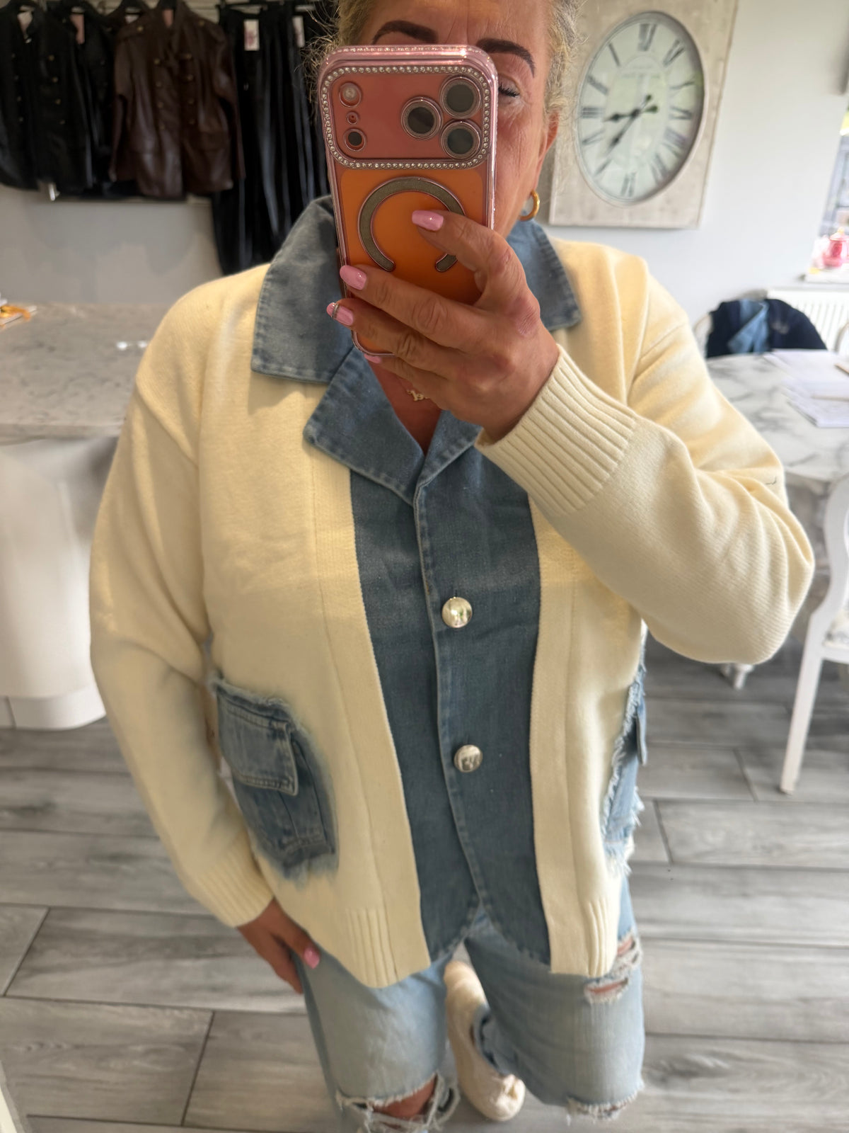 Lola cardigan with denim trim