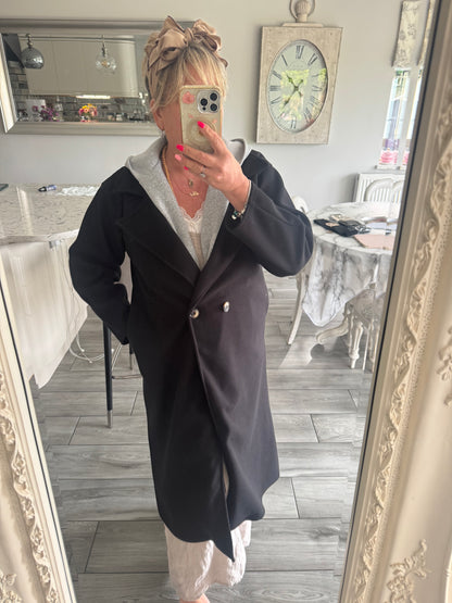 Julie lightweight coat with grey sweatshirt material hoodie