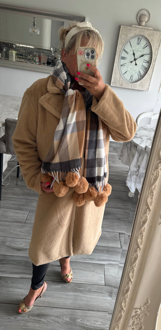 Robyn checked luxury bobble scarf by Alex Max