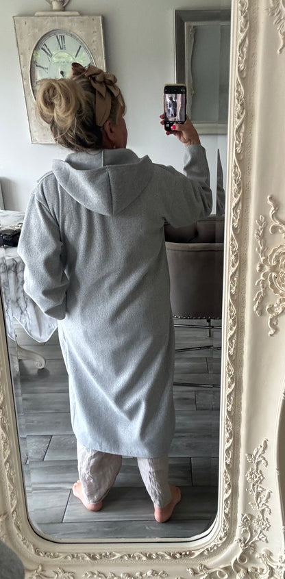 Julie lightweight coat with grey sweatshirt material hoodie