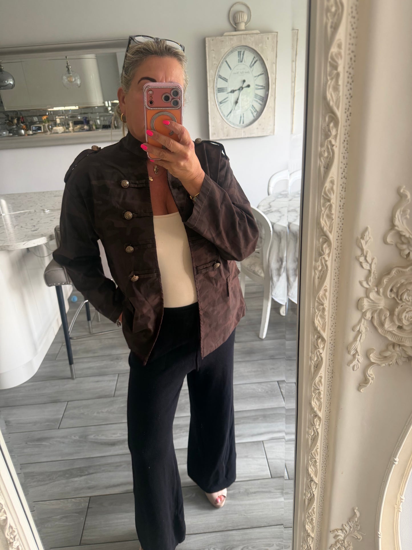 Maggie camo military style open jacket