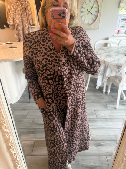 Laura Open cardigan leopard print with pockets