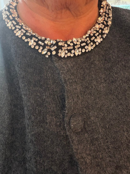 Monica crystal neck encrusted detail short sleeve cardigan/jumper