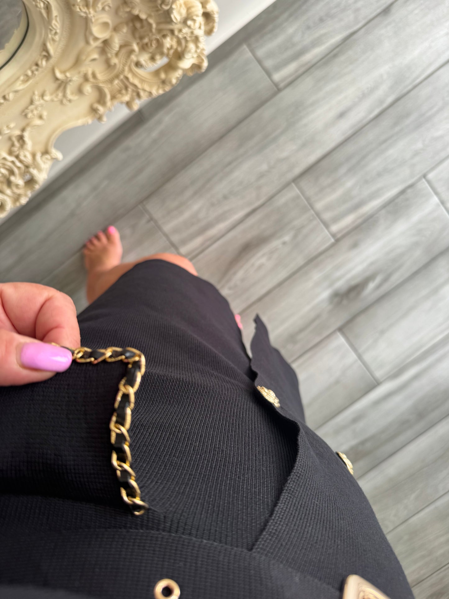 Ella smart short dress gold chanelesque chain detail