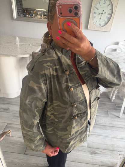 Maggie camo military style open jacket